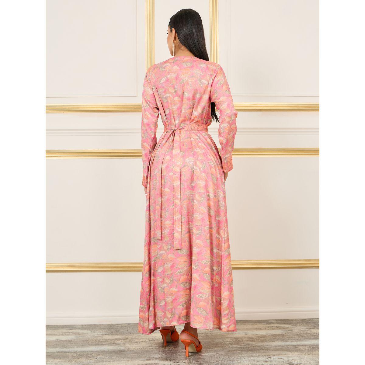 Styli Embroidered All Over Print Belted Kaftan-women-arabicclothing-kaftan-image-4
