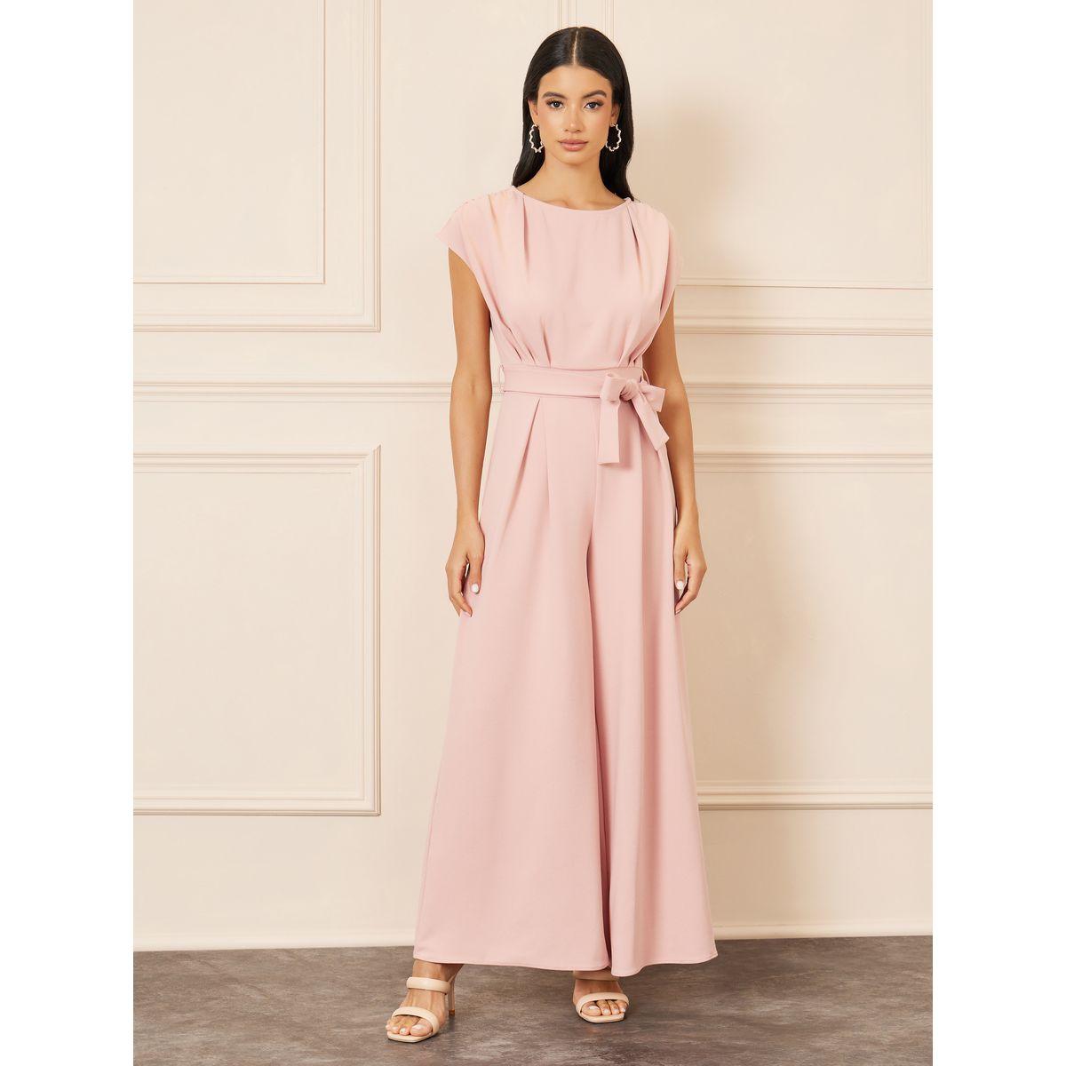 Styli Bow Pleat Cap Sleeve Wide Leg Knit Jumpsuit with Self Tie Up-women-clothing-jumpsuits-image-1