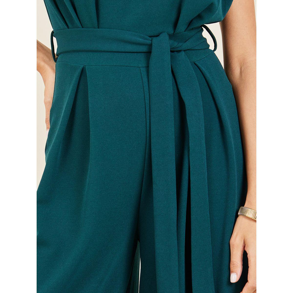 Styli Raglan Sleeves Box Pleated Wide Leg Knit Jumpsuit with Self Tie Up-women-clothing-jumpsuits-image-3