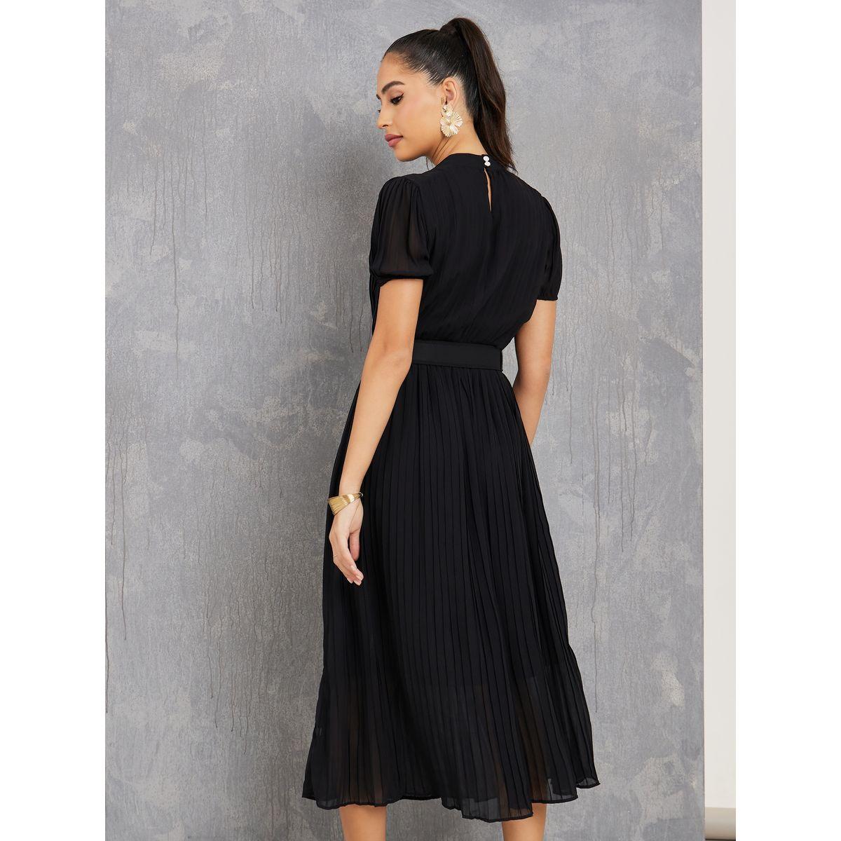 فستان ميدي بكسرات وحزام خصر-women-clothing-dresses-image-4