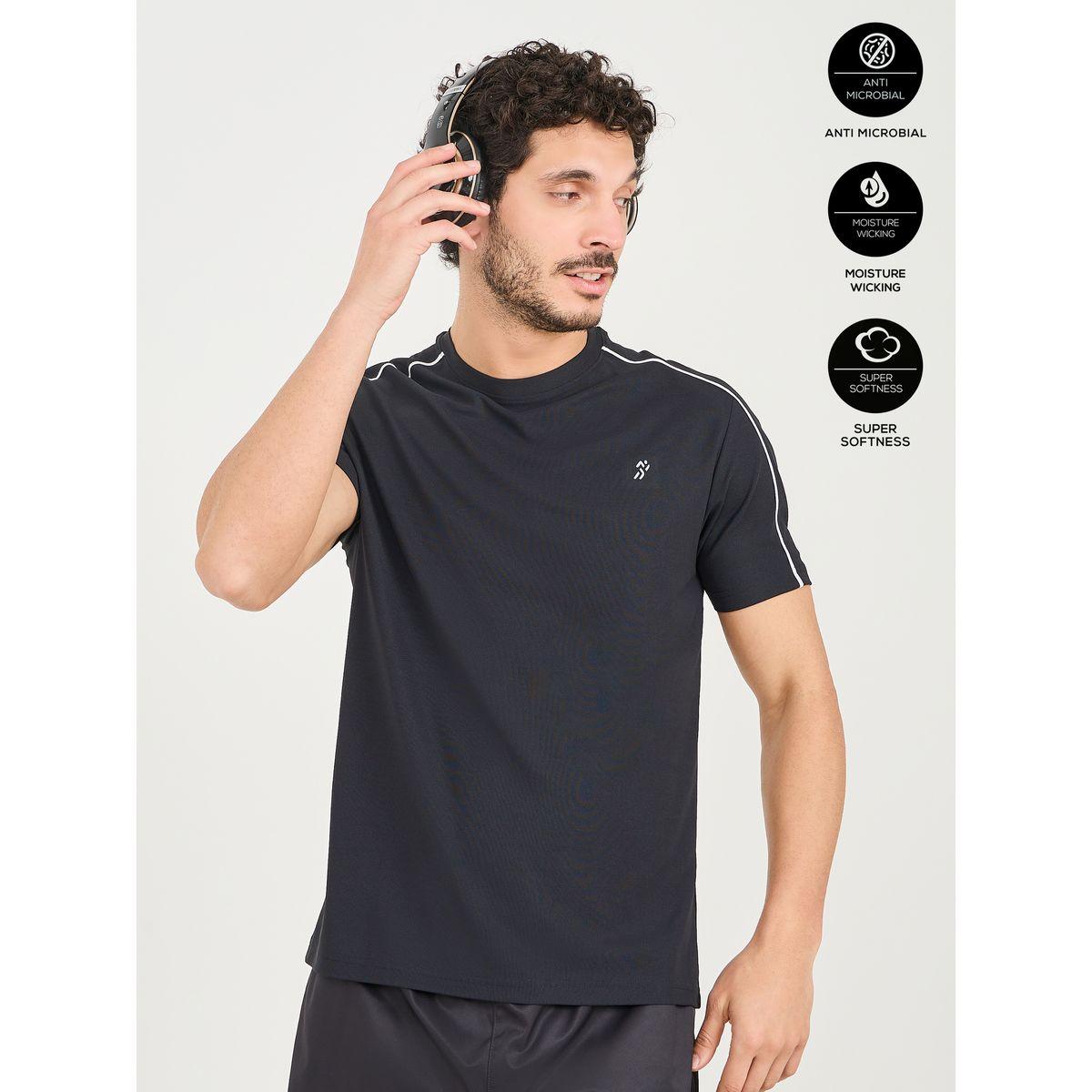 Styli Active Micro Pique Knit Contrast Overlock Seam Workout T-shirt-men-clothing-sportswearandactivewear-tshirtsandpolos-image-1
