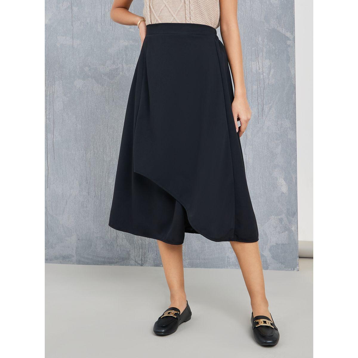 Styli Solid Wrap Front Skirt with Elasticated Waistband-women-clothing-bottoms-skirts-image-2