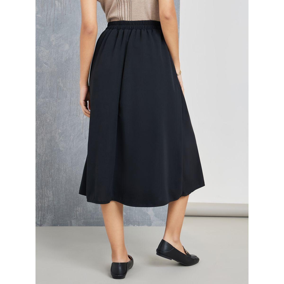 Styli Solid Wrap Front Skirt with Elasticated Waistband-women-clothing-bottoms-skirts-image-4