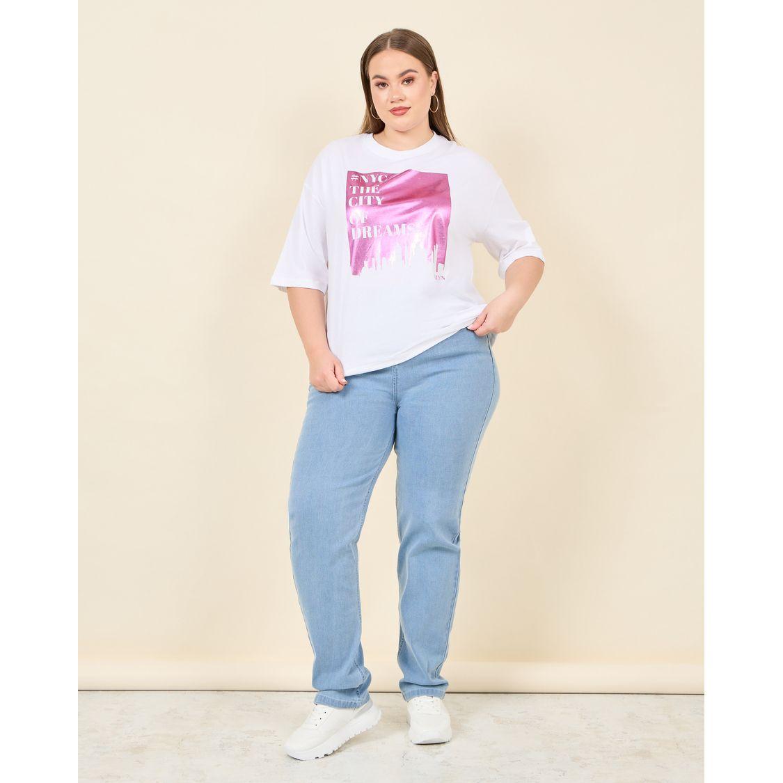 Styli Plus Oversized New York Foil Print Longline T-shirt-women-clothing-tshirts-image-2