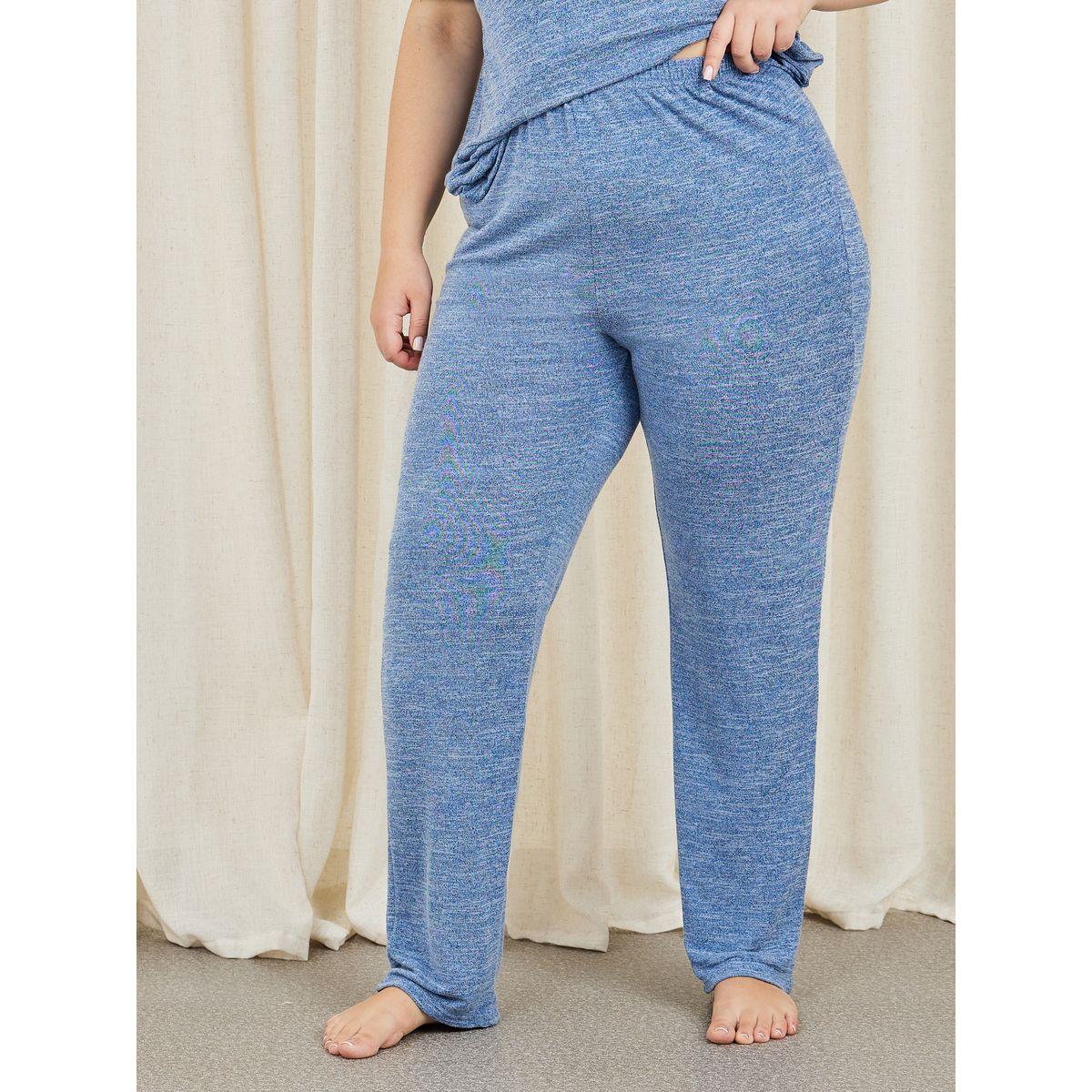 Styli Unwind Plus Melange Placket Polo T-shirt and Trouser Lounge Set-women-clothing-nightwear-pyjamas-longsets-image-4