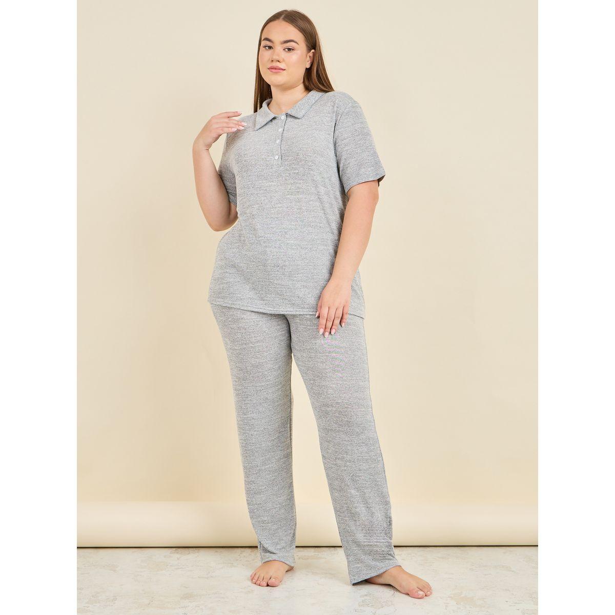 Styli Unwind Plus Melange Polo T-shirt and Pant Lounge Set-women-clothing-nightwear-pyjamas-longsets-image-1