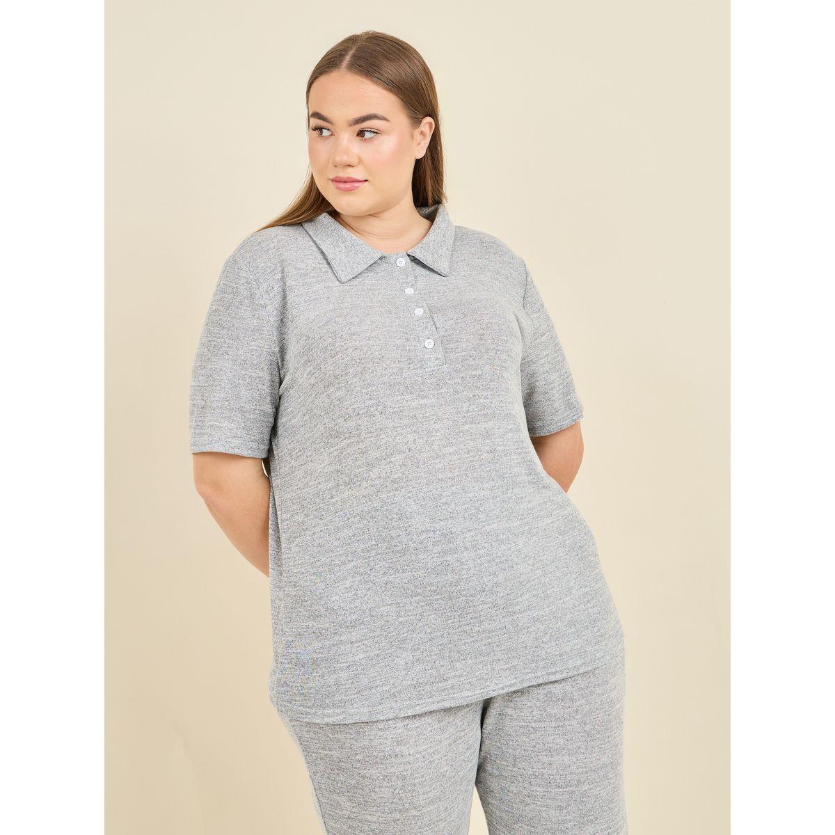 Styli Unwind Plus Melange Polo T-shirt and Pant Lounge Set-women-clothing-nightwear-pyjamas-longsets-image-2