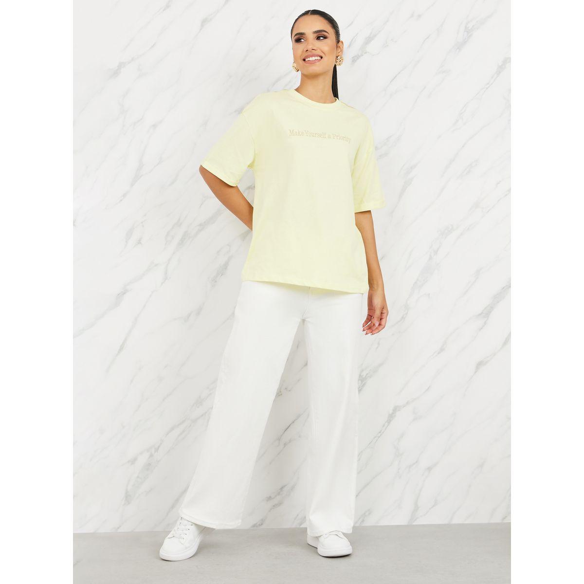 Styli Oversized Embroidered Slogan Binding Trim T-shirt-women-clothing-tshirts-image-2