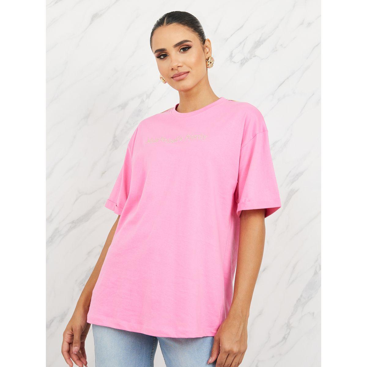 تيشيرت واسع مطبع بطبعة كتابة-women-clothing-tshirts-image-1