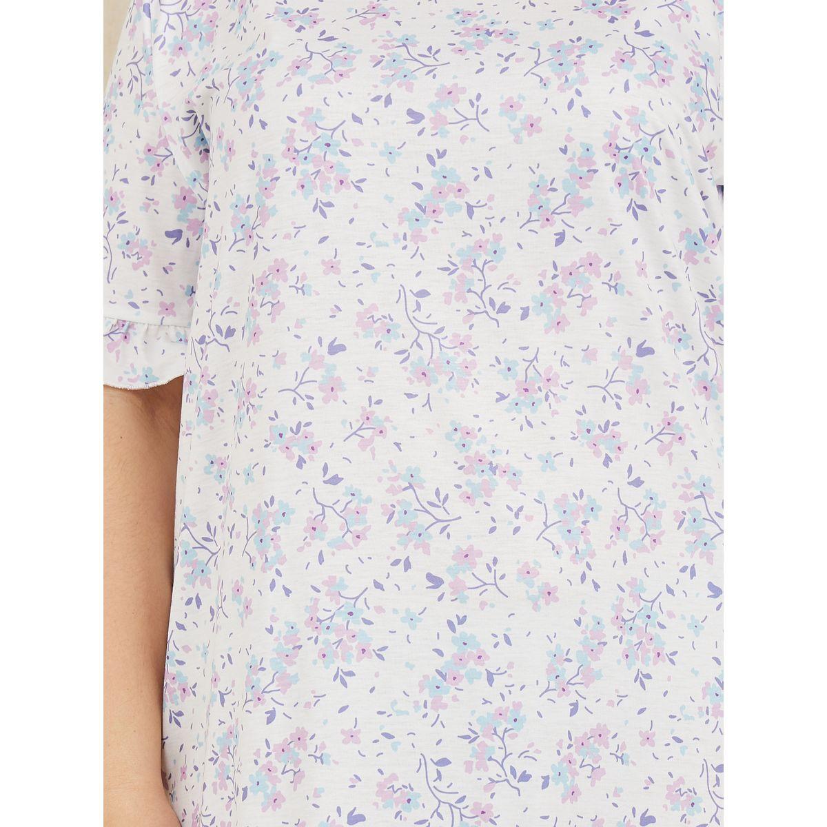 Styli Unwind Plus Ditsy Floral Print Ruffle Trim Sleeves Sleep T-shirt Dress-women-clothing-nightwear-nighties-image-3