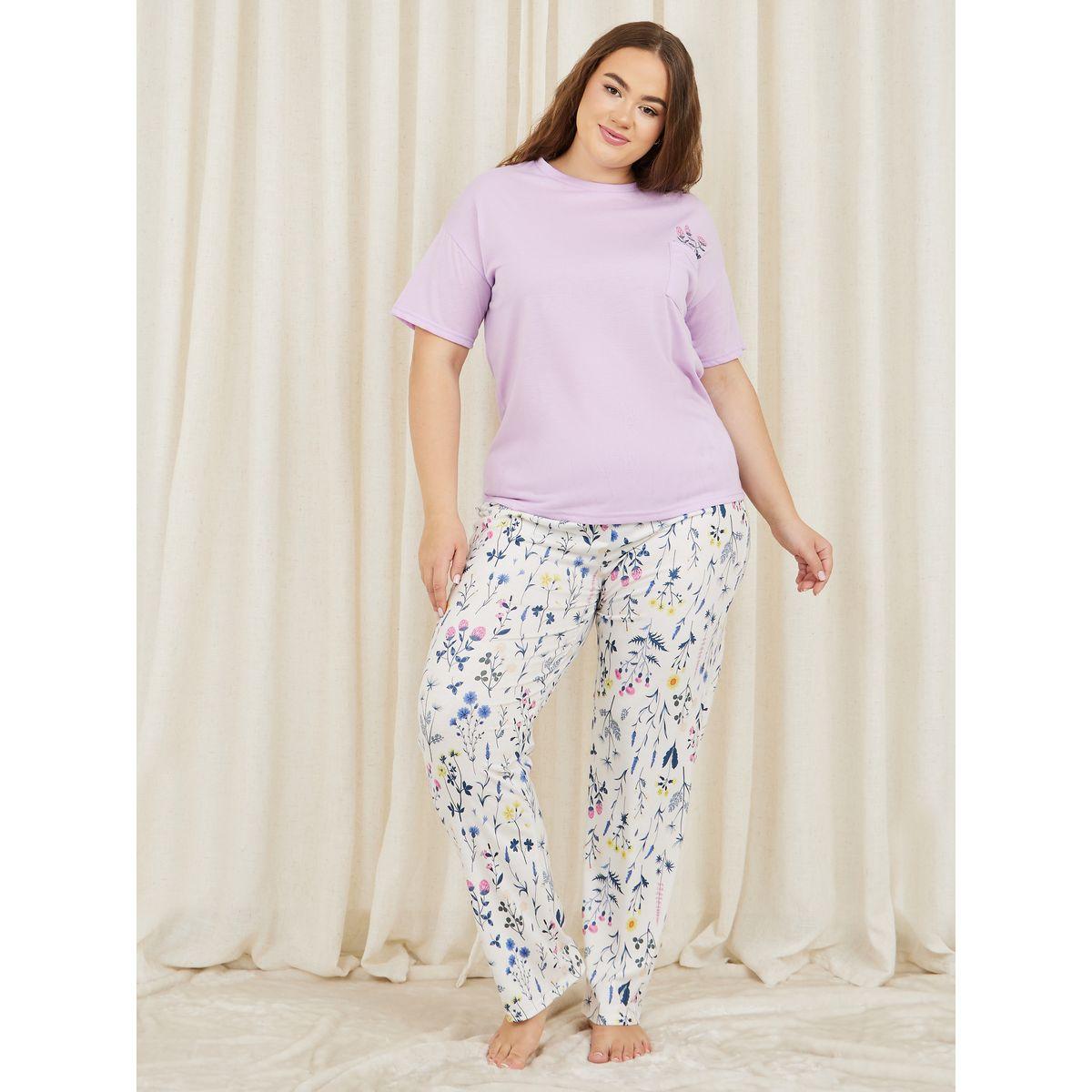 طقم من بنطال بيجاما وتيشيرت بمقاس كبير-women-clothing-nightwear-pyjamas-longsets-image-1