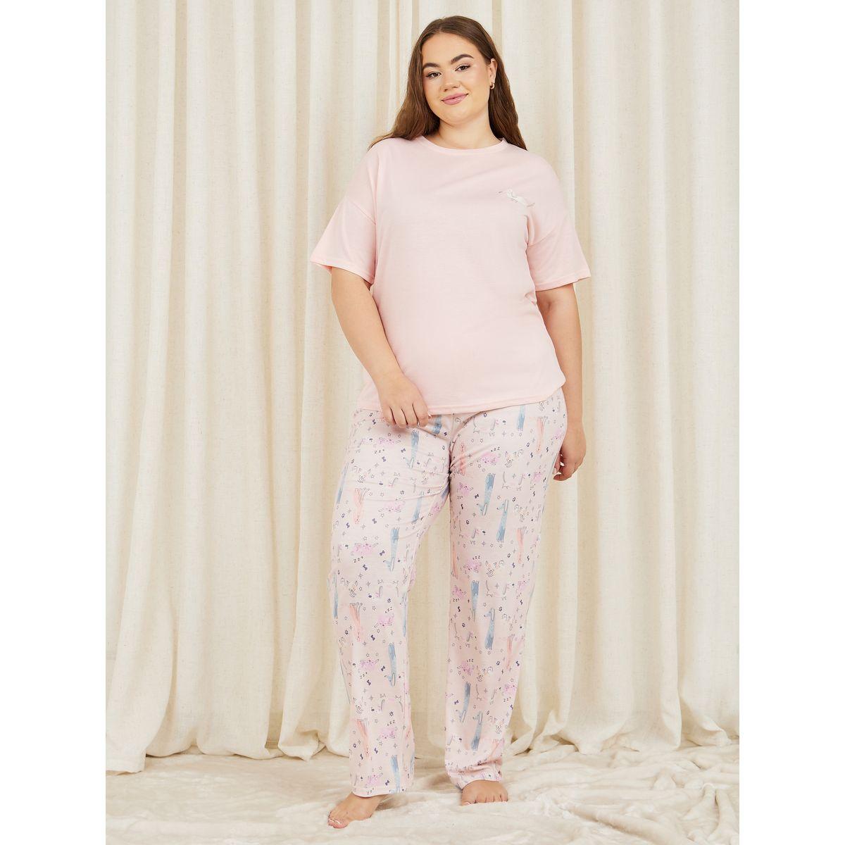 Styli Unwind Plus Puppy Print T-shirt and AOP Pyjama Set-women-clothing-nightwear-pyjamas-longsets-image-1