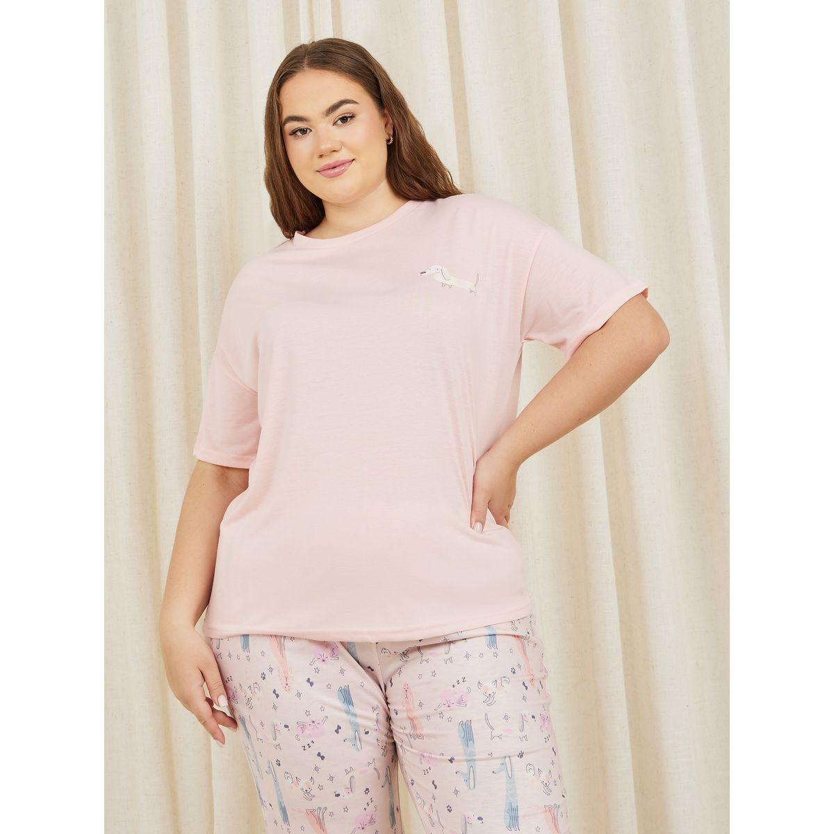 Styli Unwind Plus Puppy Print T-shirt and AOP Pyjama Set-women-clothing-nightwear-pyjamas-longsets-image-2