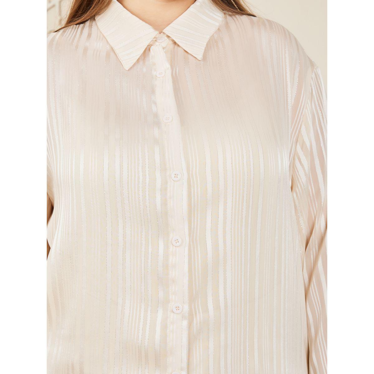 Styli Plus Textured Longline Button Front Shirt with Solid Cami & Wide Leg Pants Co-Ord-women-clothing-dresses-image-6