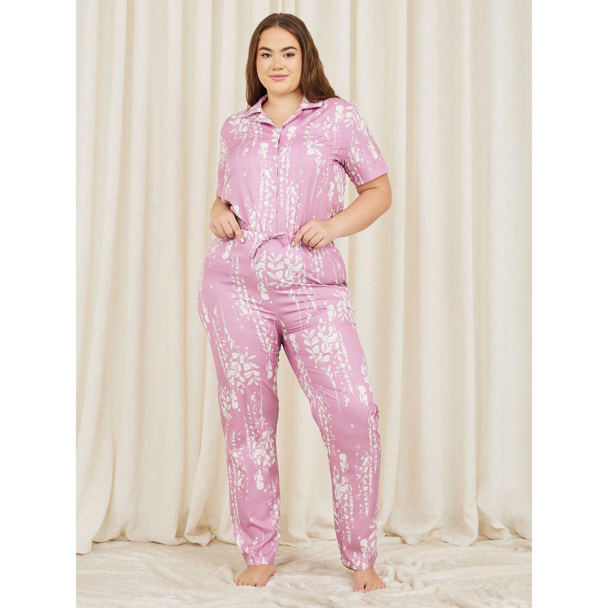 طقم من بنطال بيجاما وبلوزة بمقاس كبير-women-clothing-nightwear-pyjamas-longsets-image-4