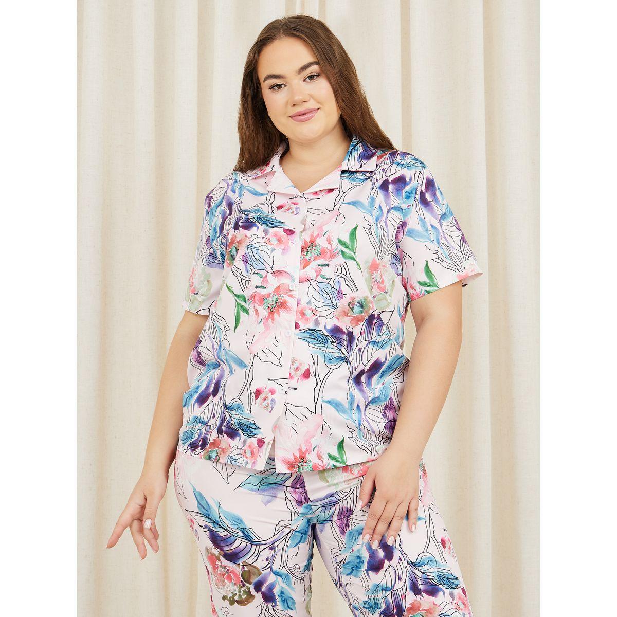 Styli Unwind Plus Sketchy Floral Print Shirt and Pyjama Set-women-clothing-nightwear-pyjamas-longsets-image-3