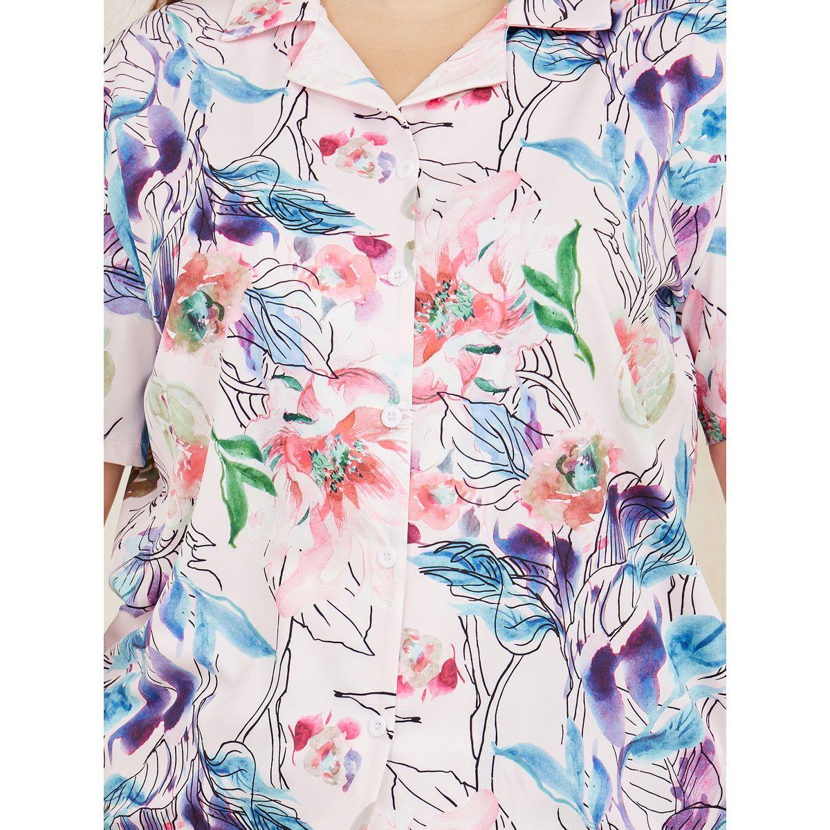 Styli Unwind Plus Sketchy Floral Print Shirt and Pyjama Set-women-clothing-nightwear-pyjamas-longsets-image-4