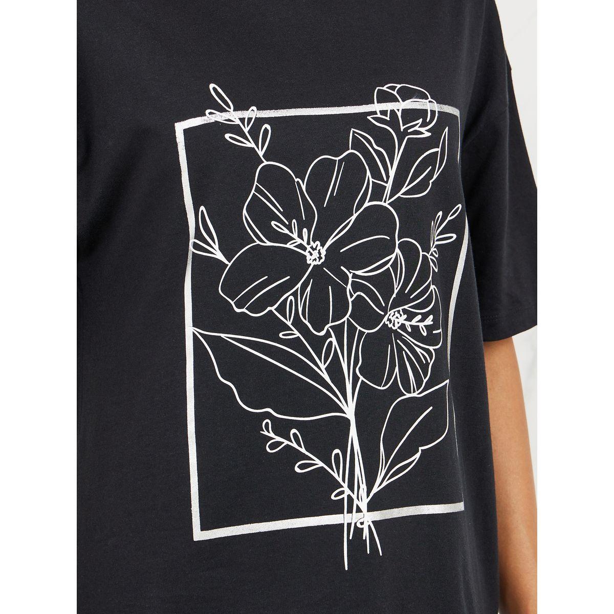 تيشيرت واسع مطبع بزهور مع فويل-women-clothing-tshirts-image-3