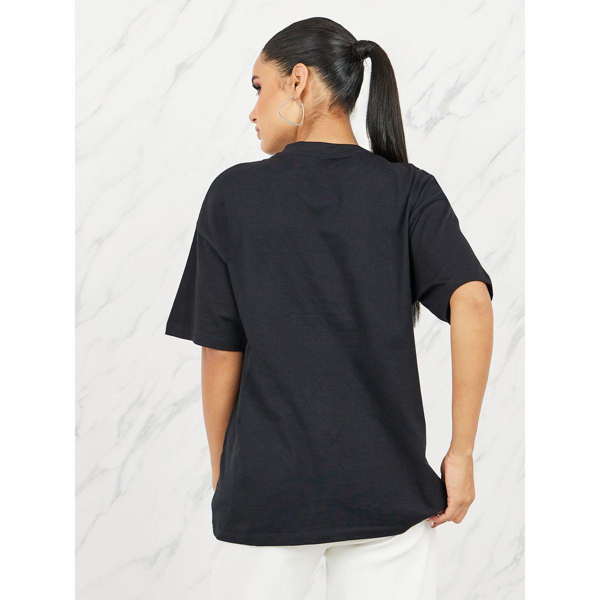 Styli Oversized Floral Foil Print Longline T-shirt-women-clothing-tshirts-image-4