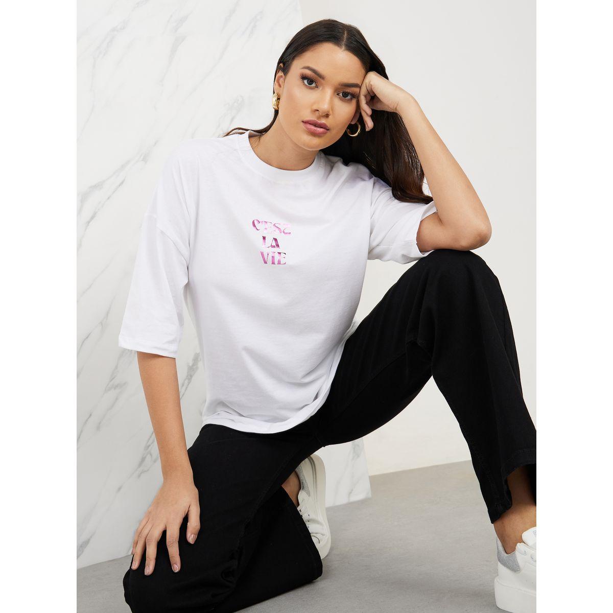 تيشيرت واسع بطبعة كتابة-women-clothing-tshirts-image-1