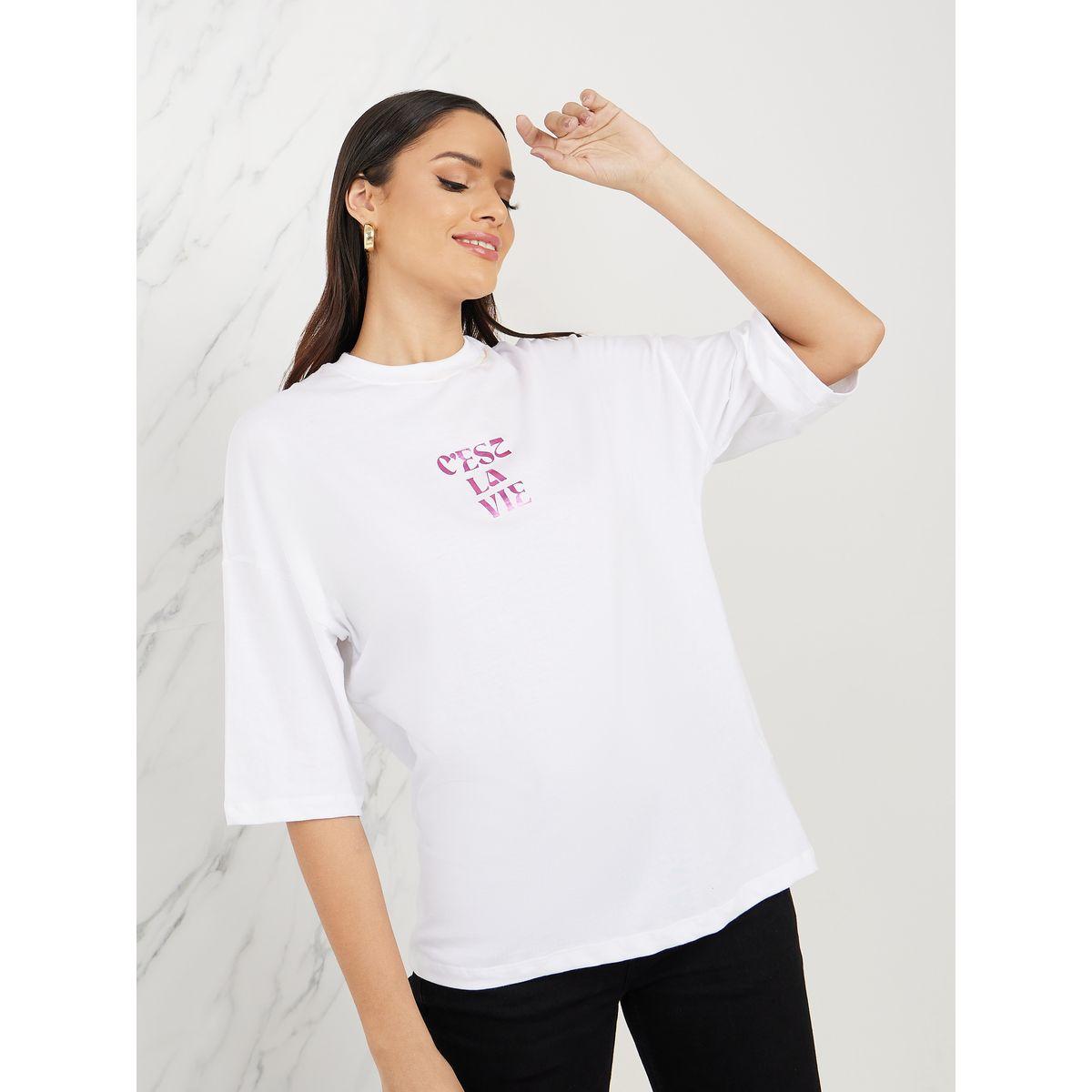 Styli Oversized Cese La Vie Print Drop Shoulder T-shirt-women-clothing-tshirts-image-3