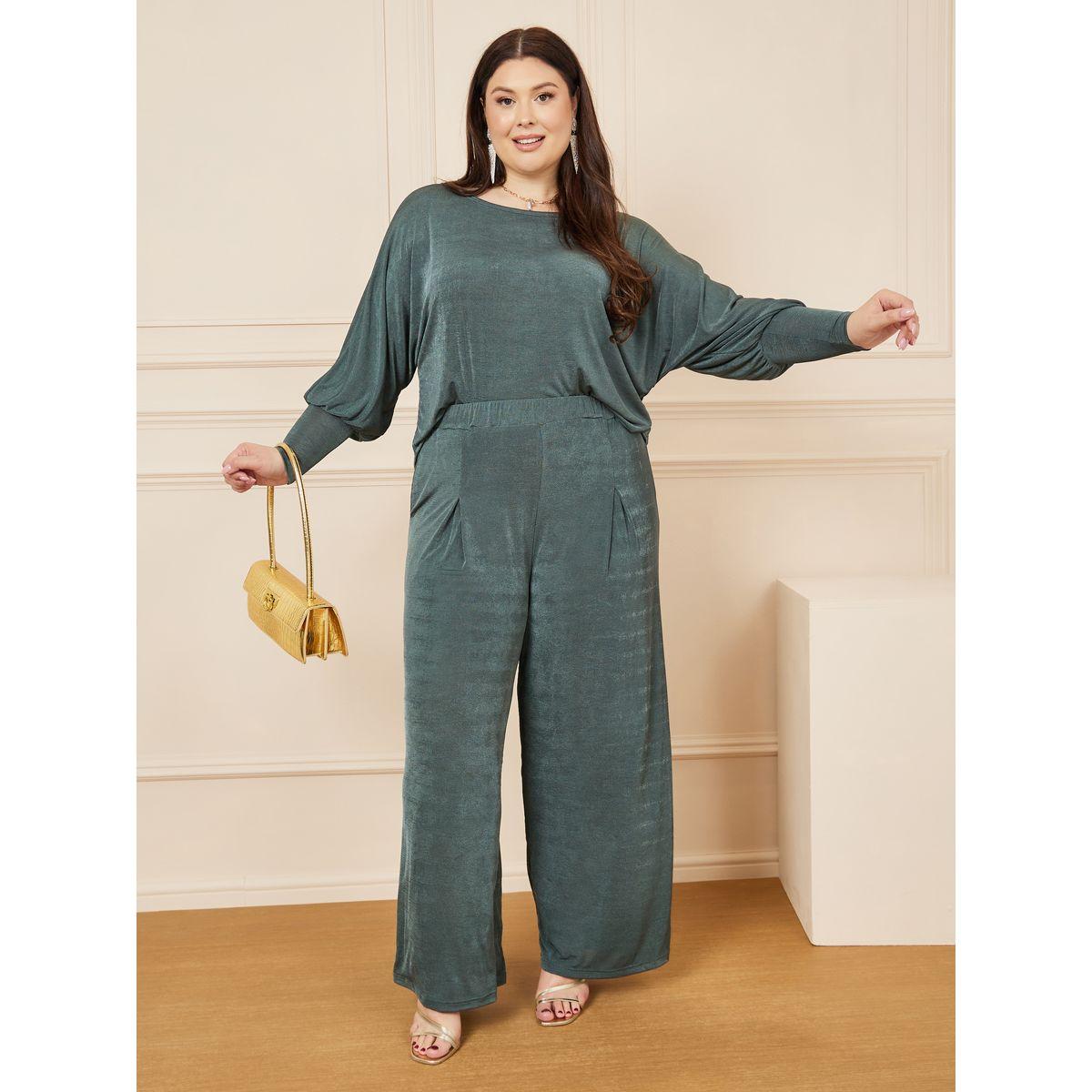 مجموعة من بنطال مع بلوزة بمقاس كبير-women-clothing-coordsets-image-1