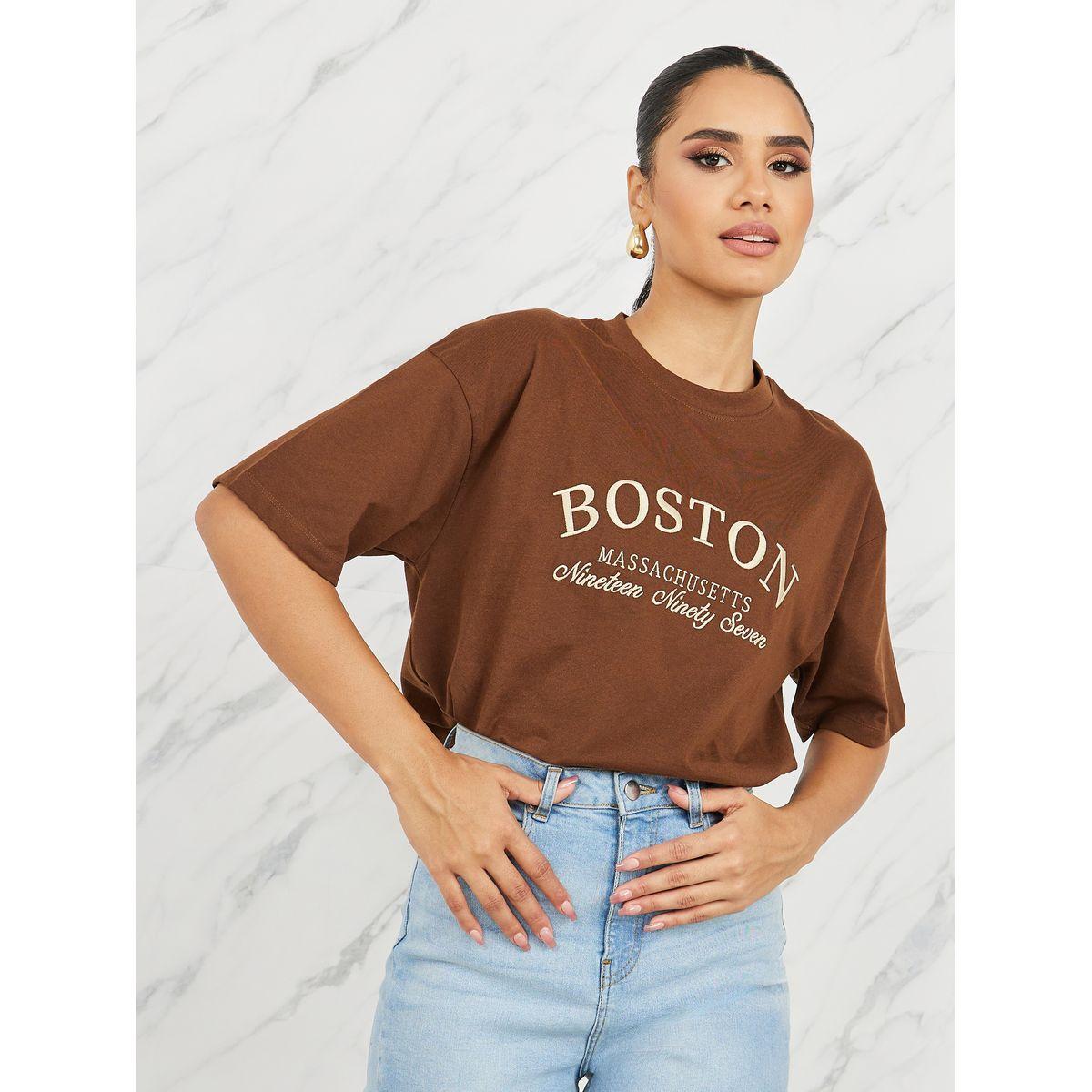 Styli Oversized Boston Slogan Embroidered Round Neck T-shirt-women-clothing-tshirts-image-1