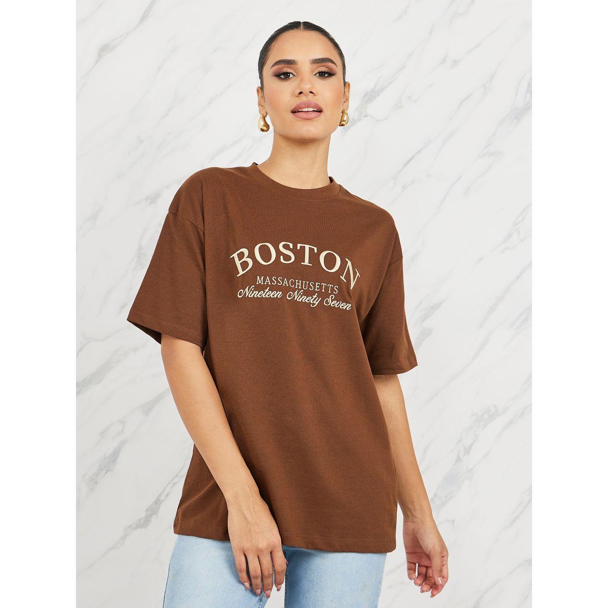 Styli Oversized Boston Slogan Embroidered Round Neck T-shirt-women-clothing-tshirts-image-3