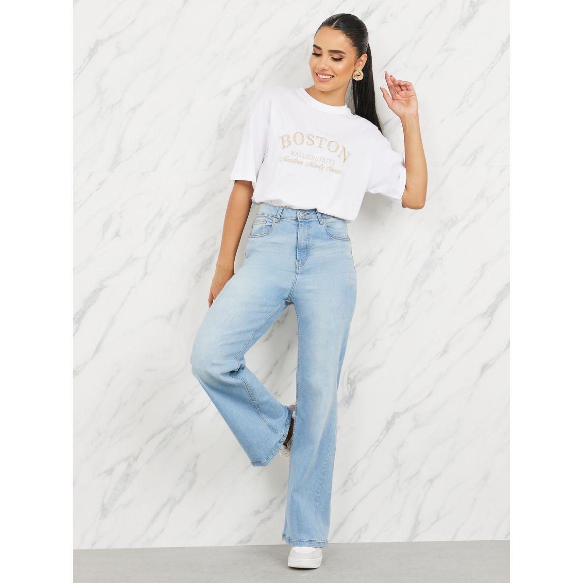 Styli Oversized Boston Slogan Embroidered Round Neck T-shirt-women-clothing-tshirts-image-2