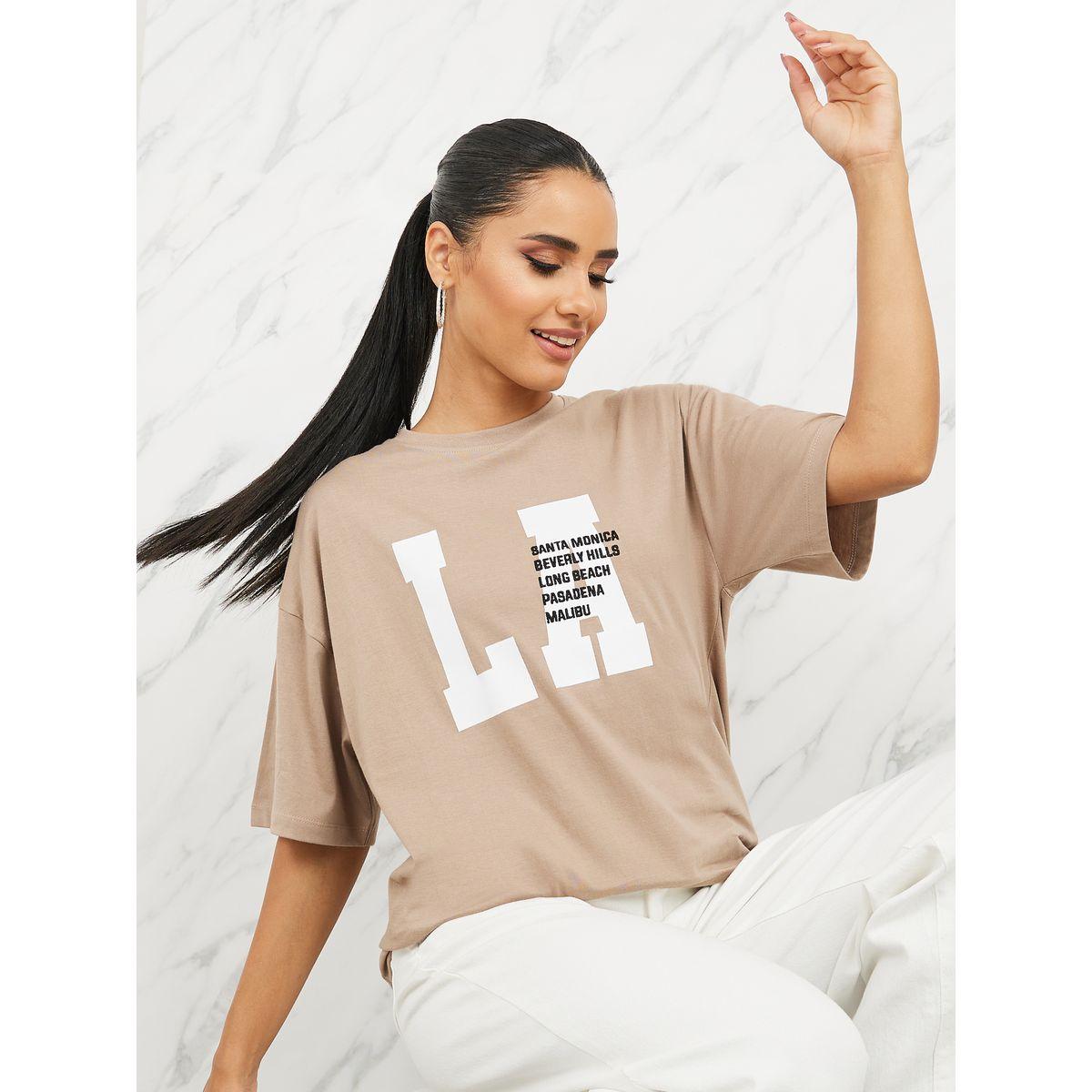 Styli Oversized LA City Names Print Round Neck T-shirt-women-clothing-tshirts-image-1