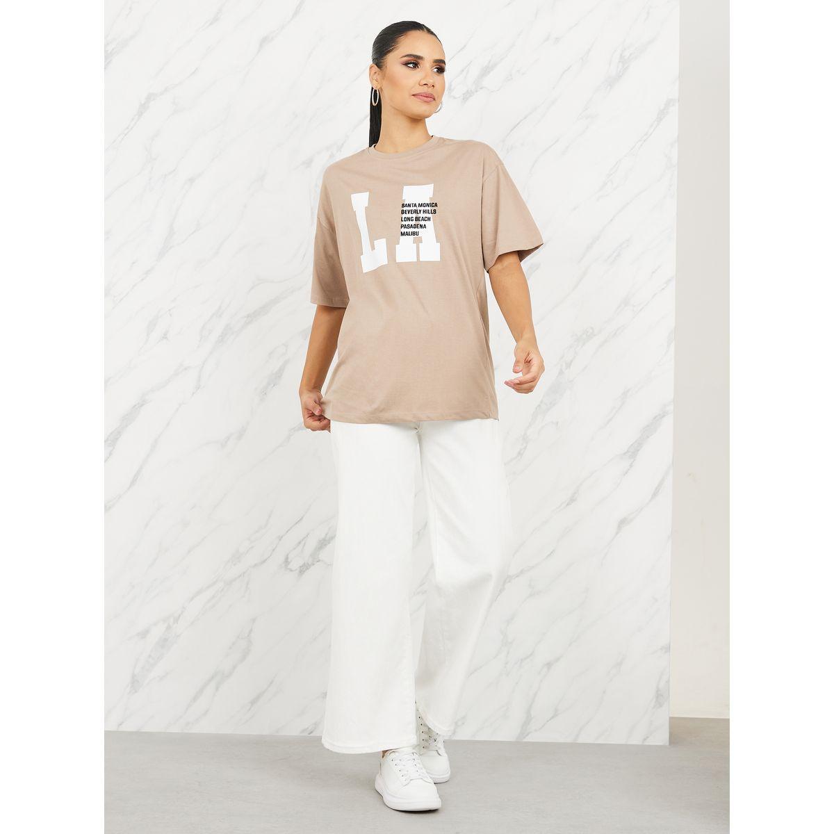 Styli Oversized LA City Names Print Round Neck T-shirt-women-clothing-tshirts-image-2