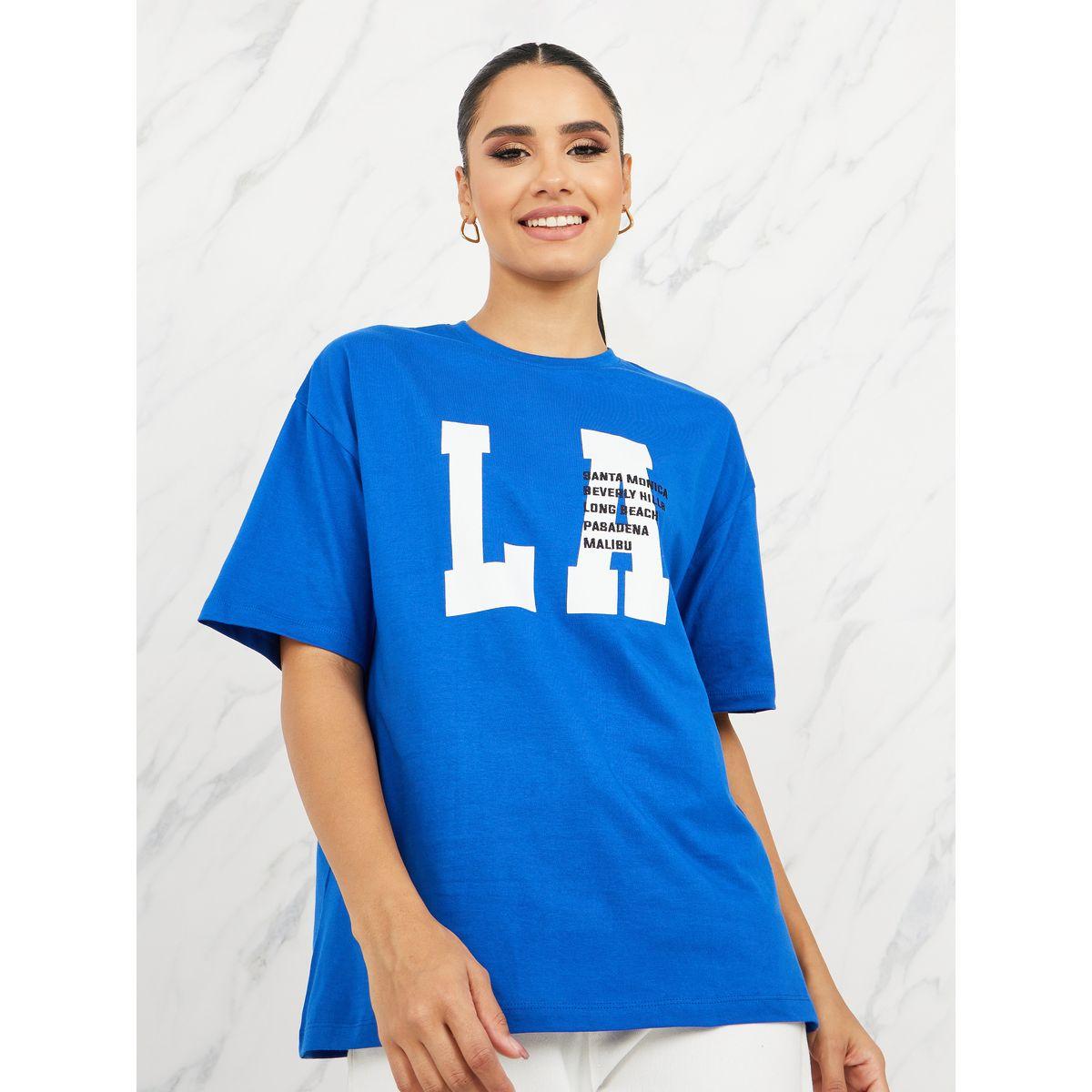 Styli Oversized LA City Names Print Round Neck T-shirt-women-clothing-tshirts-image-1