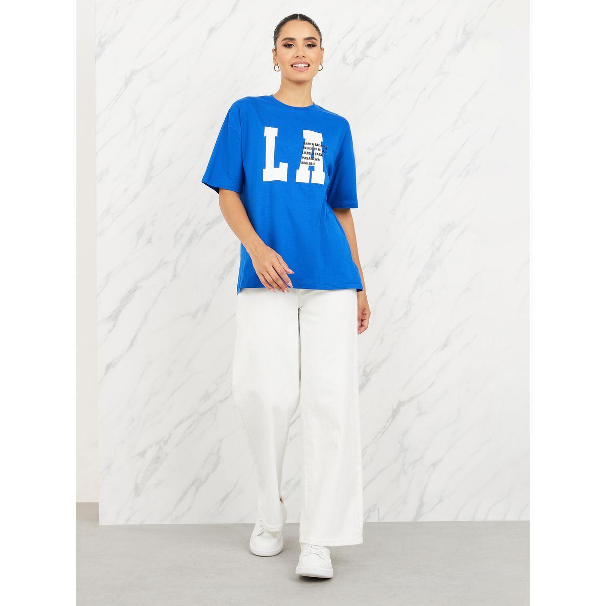 Styli Oversized LA City Names Print Round Neck T-shirt-women-clothing-tshirts-image-2