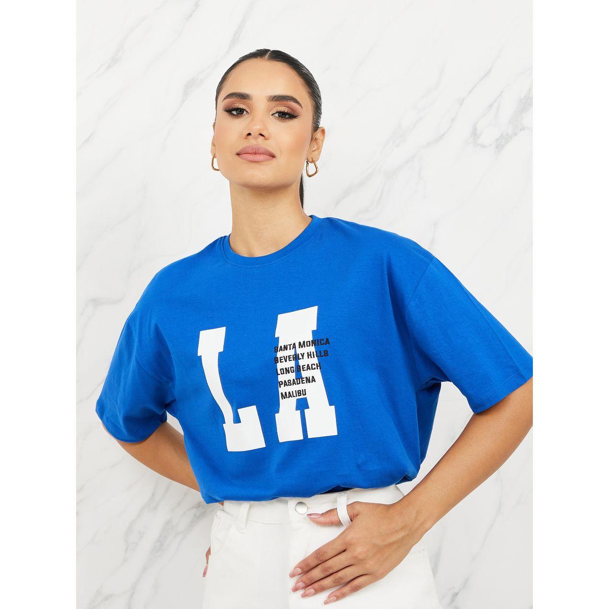 Styli Oversized LA City Names Print Round Neck T-shirt-women-clothing-tshirts-image-3