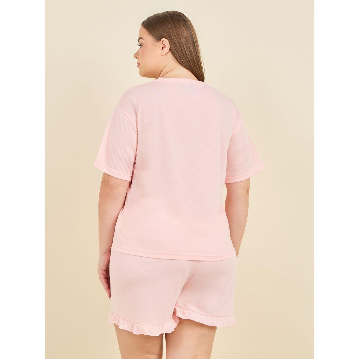 Styli Unwind Plus No Thank You Slogan Print T-shirt and Short Set-women-clothing-nightwear-pyjamas-shortsets-image-6