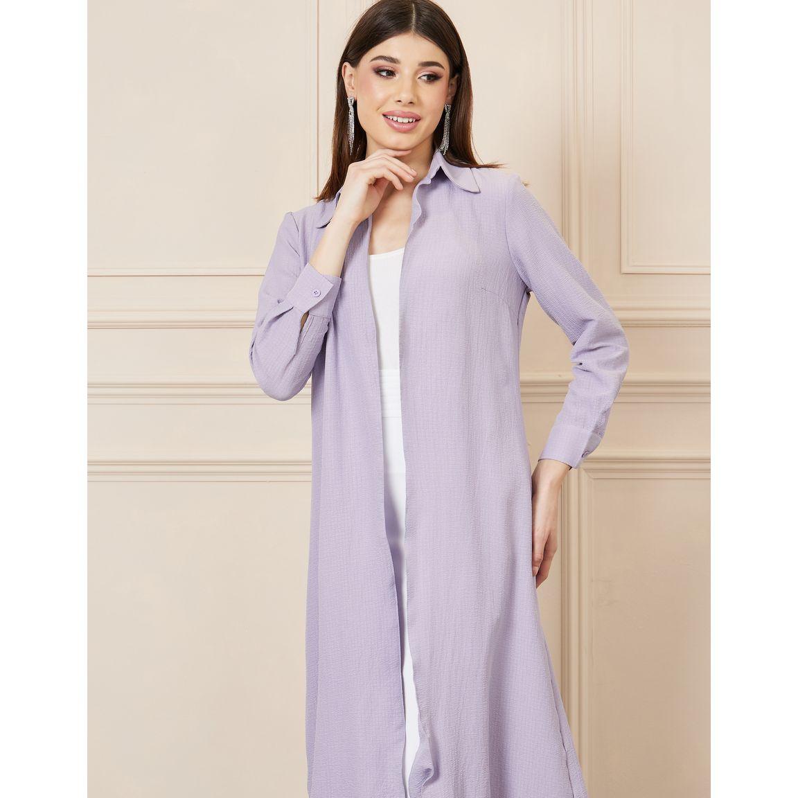 Styli Textured Midi Collared Shirt Kimono-women-clothing-shirtsandblouses-shirts-image-2