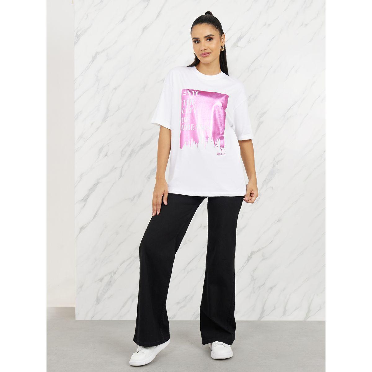 Styli Oversized Graphic Foil Print Longline T-shirt-women-clothing-tshirts-image-3