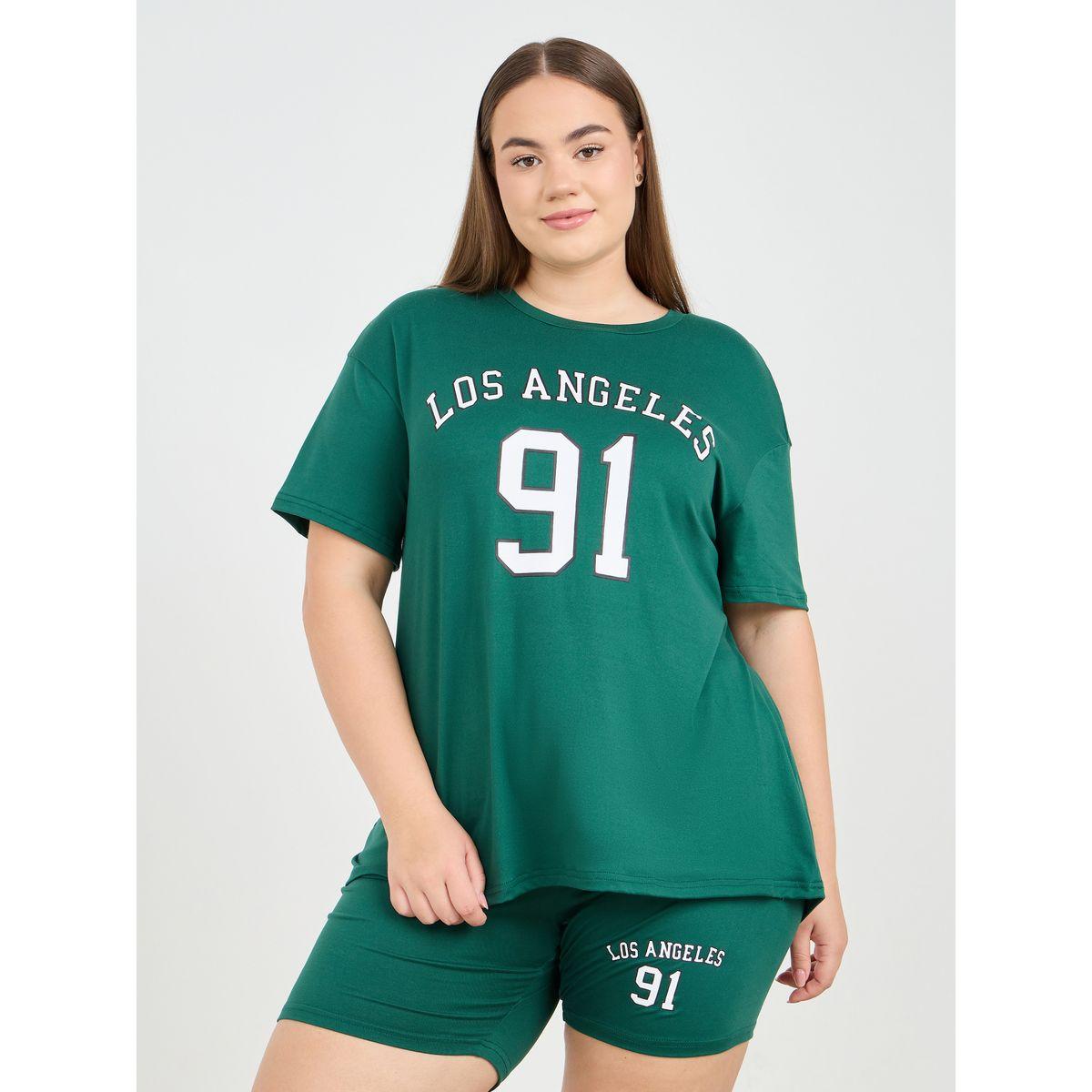 طقم منسق من شورت وتيشيرت بمقاس كبير-women-clothing-nightwear-pyjamas-shortsets-image-2