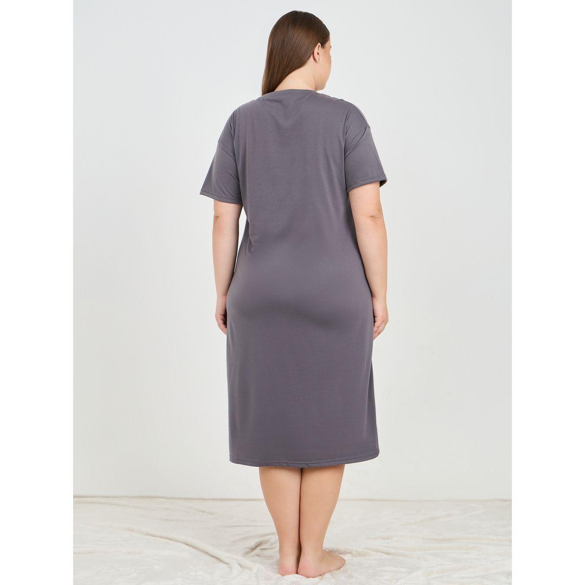 Styli Unwind Plus Script Slogan Drop Shoulder Sleep T-Shirt Dress-women-clothing-nightwear-nighties-image-4