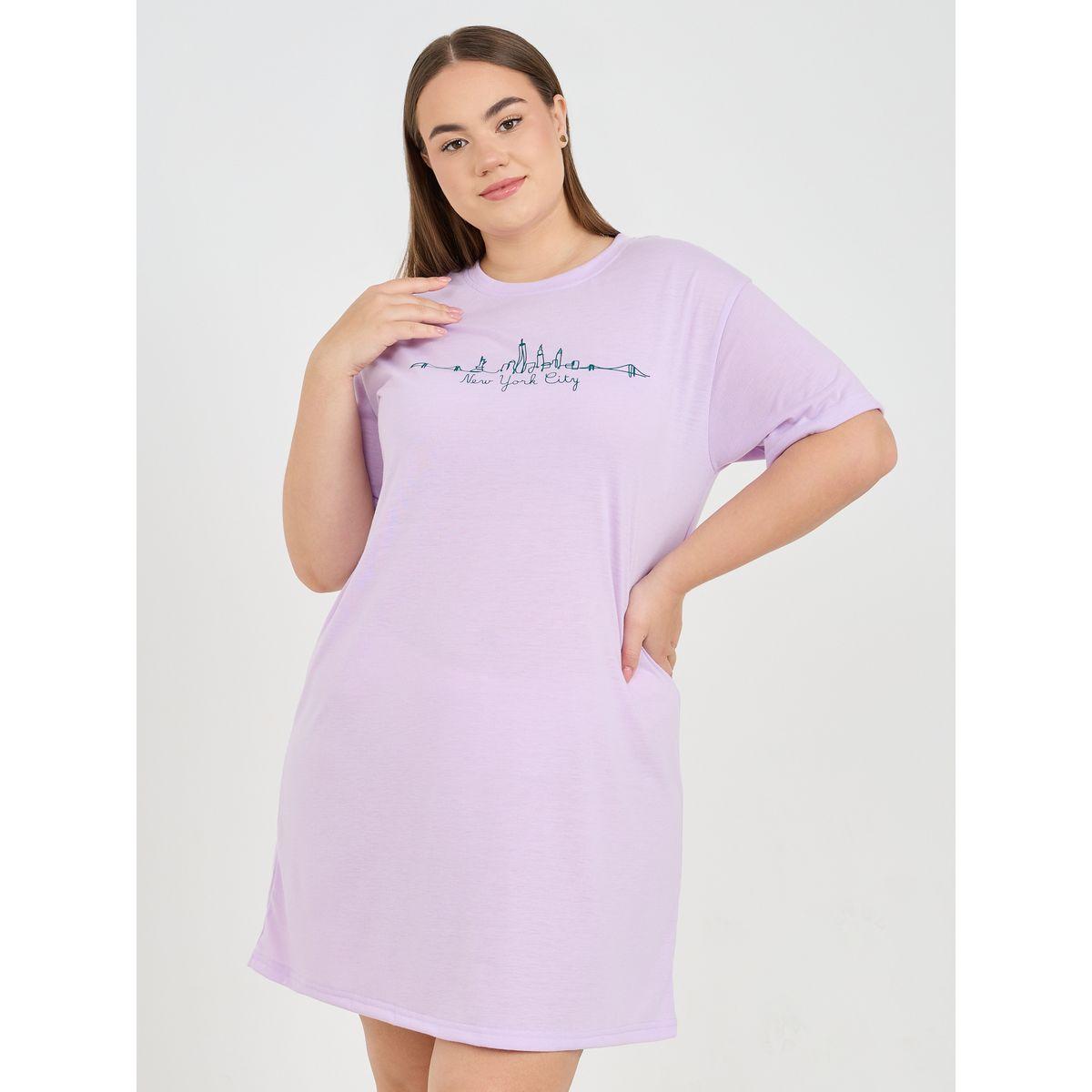Styli Unwind Plus New York City Print Drop Shoulder Sleep T-shirt Dress-women-clothing-nightwear-nighties-image-1