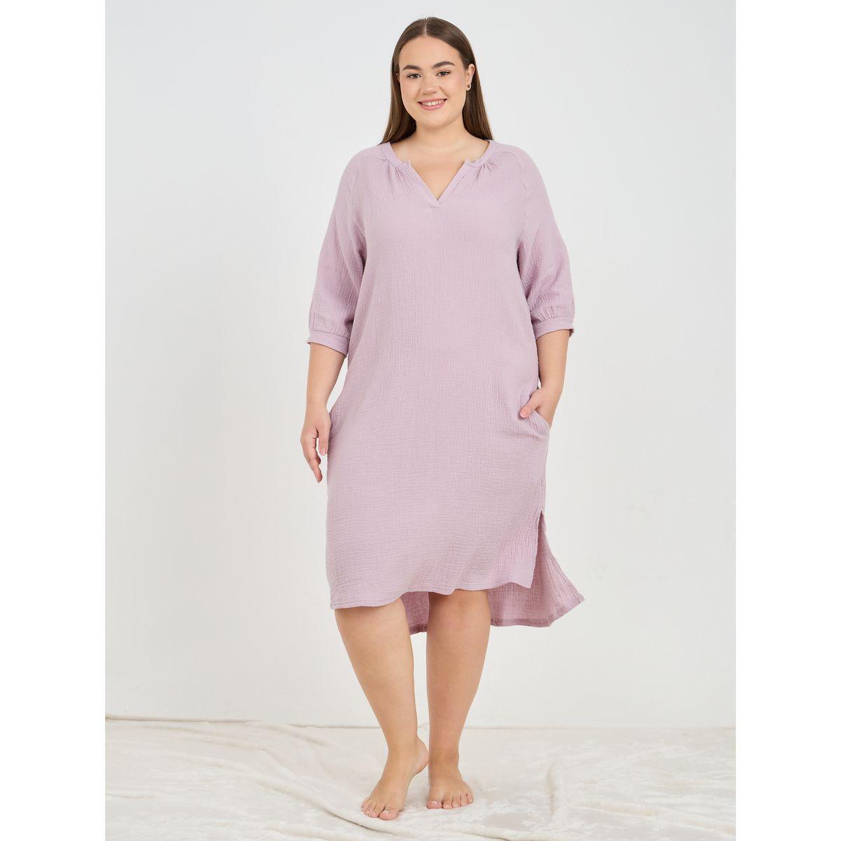 Styli Unwind Plus Cotton Gauze Textured Nightdress-women-clothing-nightwear-nighties-image-1