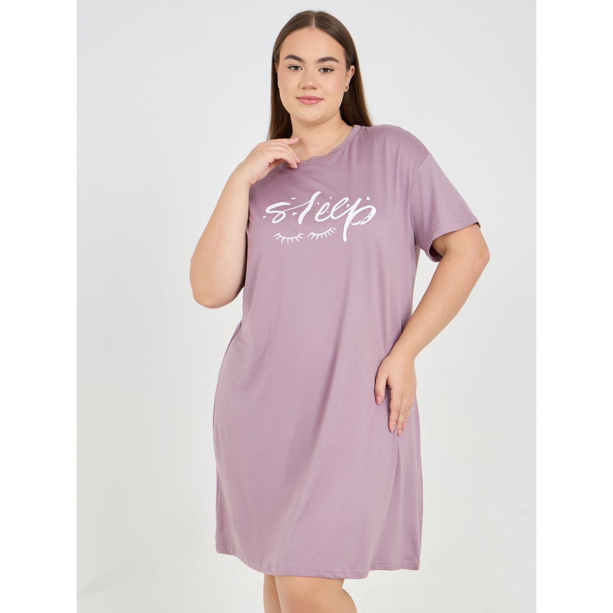 Styli Unwind Plus Slogan Print Sleep T-Shirt Dress-women-clothing-nightwear-nighties-image-1