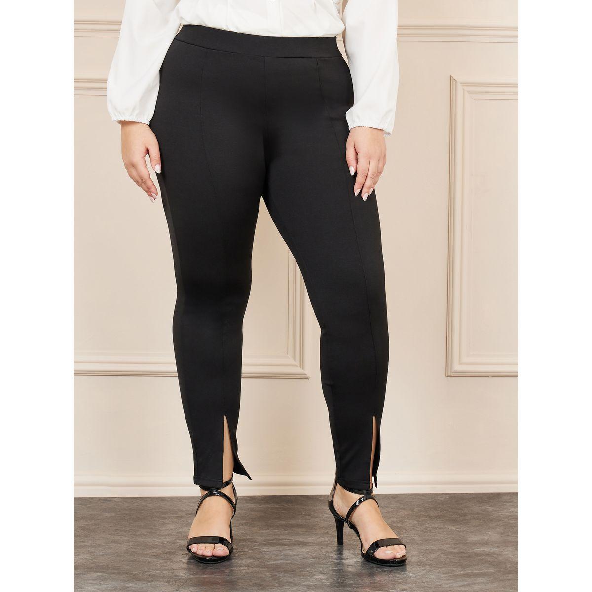 Styli Plus Front Slit Hem Ponnte Legging-women-clothing-bottoms-leggings-image-1