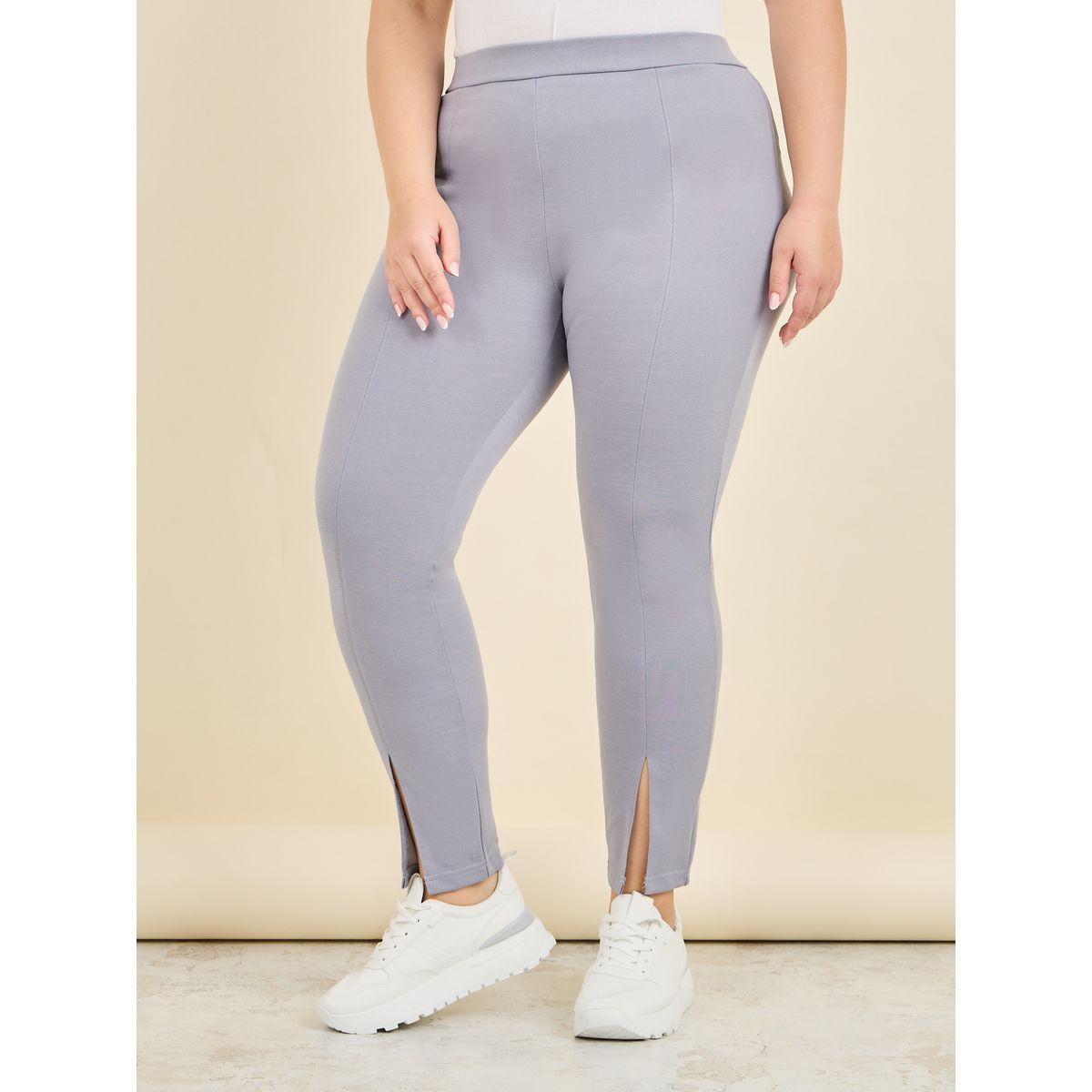 Styli Plus Front Slit Hem Ponnte Legging-women-clothing-bottoms-leggings-image-1