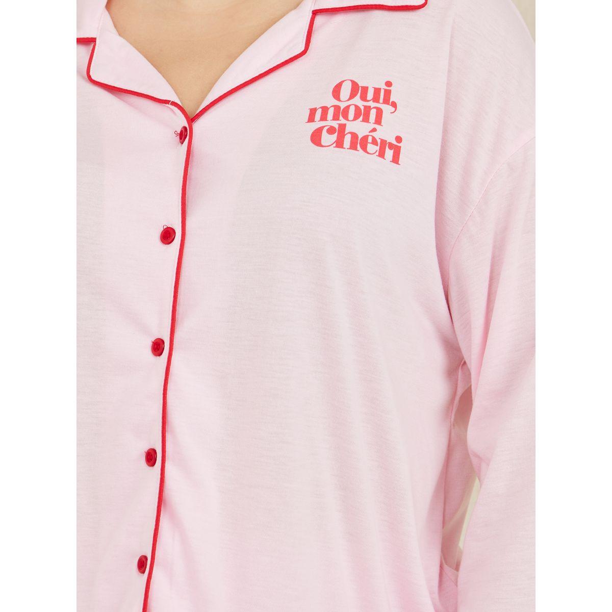 Styli Unwind Plus Oui Mon Cheri Slogan Print Piped Shirt and Pyajama Set-women-clothing-nightwear-pyjamas-longsets-image-3