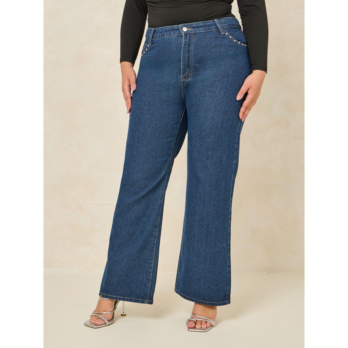 جينز بمقاس كبير وتفاصيل جيوب مع قصة مستقيمة-women-clothing-bottoms-jeans-image-1
