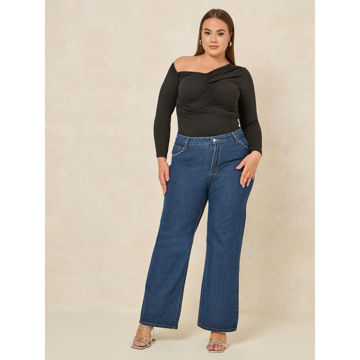 جينز بمقاس كبير وتفاصيل جيوب مع قصة مستقيمة-women-clothing-bottoms-jeans-image-2
