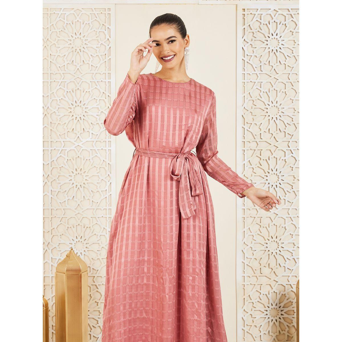 جلابية مزينة بخطوط لوريكس مع اربطة-women-arabicclothing-jalabiyas-image-2