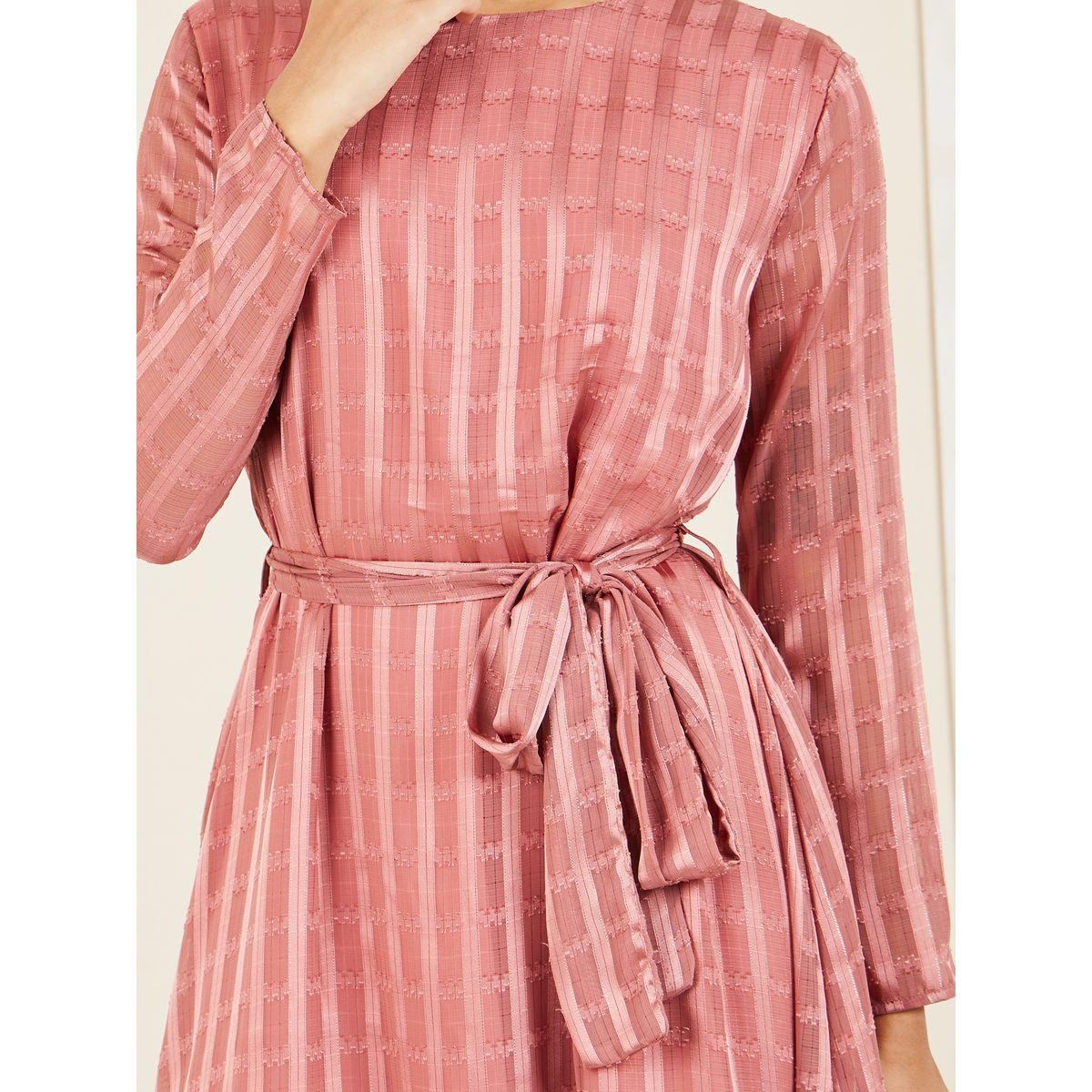 Styli Lurex Striped Textured Jalabiya with Self Tie Up-women-arabicclothing-jalabiyas-image-3