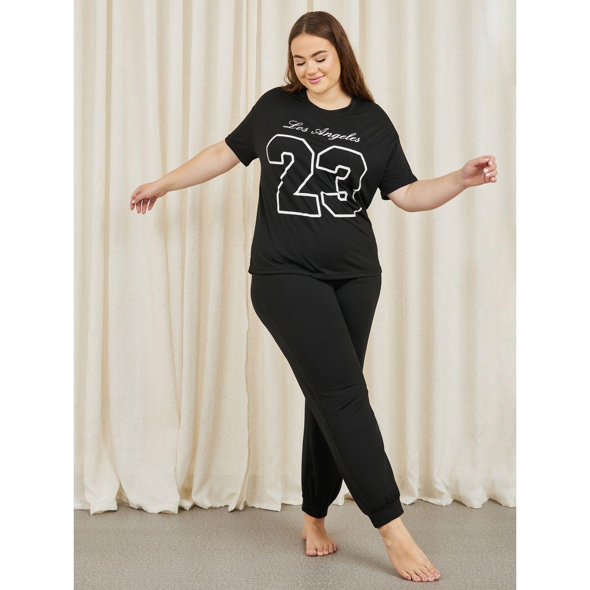 طقم من بنطال بيجاما مع تيشيرت بمقاس كبير-women-clothing-nightwear-pyjamas-longsets-image-2